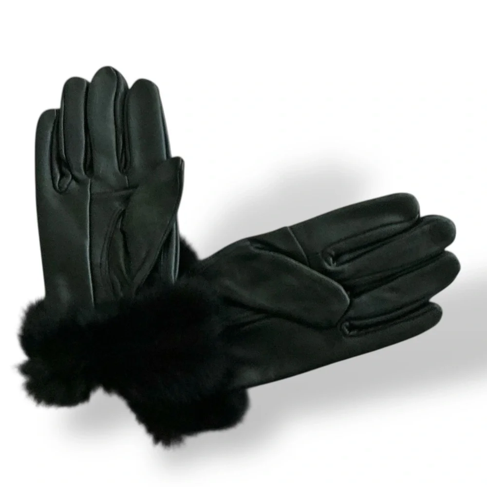 Lambskin gloves with fur trim - Picture 2 of 3